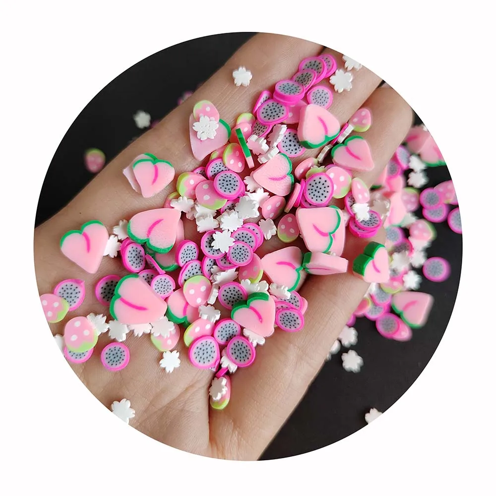 Slime Charms Fruit Slice Clay Pink Peach Dragon Fruit Flower Stars Sprinkle Confetti for Nail Decor Phone Shell Ornament