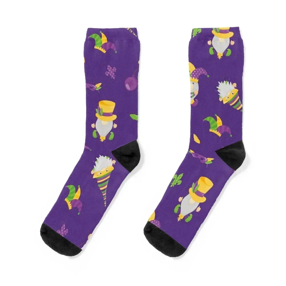 Mardi Gras Gnome Pattern Mardi Gras Fiesta Socks heated Soccer anti-slip Socks For Women Men's