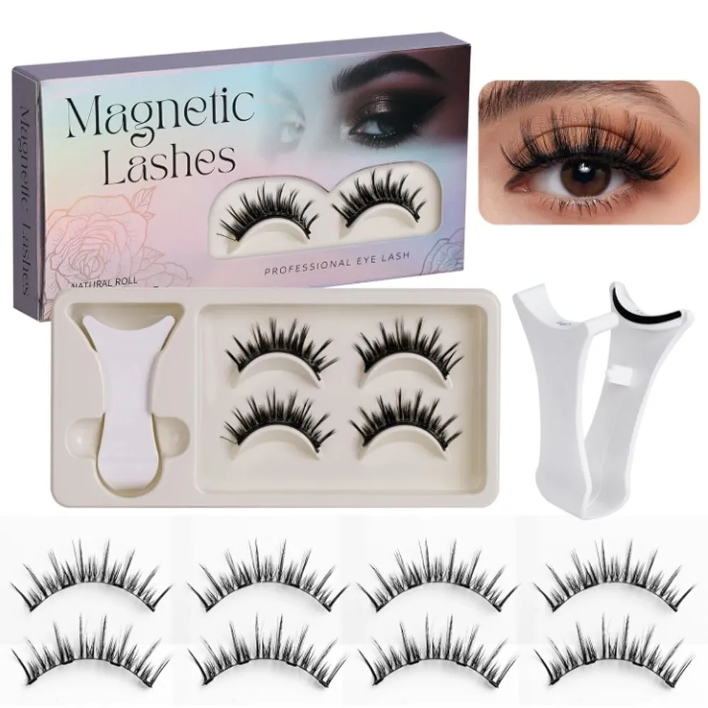 Novo sem necessidade de cola cílios magnéticos com aplicador aparência natural cílios postiços fofos reutilizáveis cílios postiços ferramentas de maquiagem dos olhos