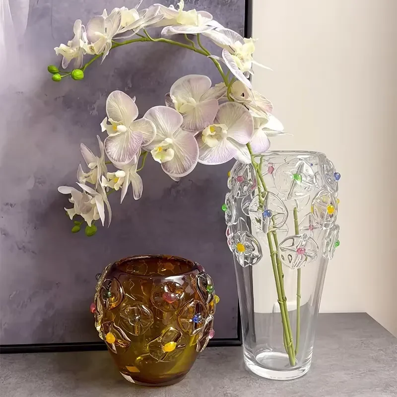 Large Modern Transparent Crystal Vase Engraved Cylinder Glass Ornament For Home Decor Chinese Style Centerpiece Table