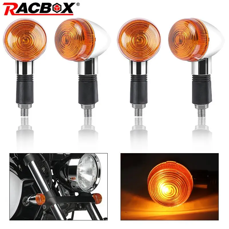 10mm Motorcycle Turn Signal Lights chrome Retro Signals Lamp 12V Amber Lens Lamps for Honda for Kawasaki Vulcan VN 750 800 1500