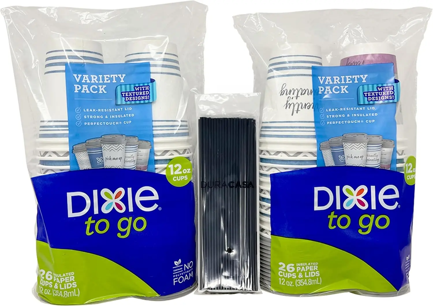 

Straws and To Go 12 oz Paper Coffee Cups, Lids and Drinking/Stirring Sticks Bundle, 26 Count Pack of 2 (12 oz, 52
