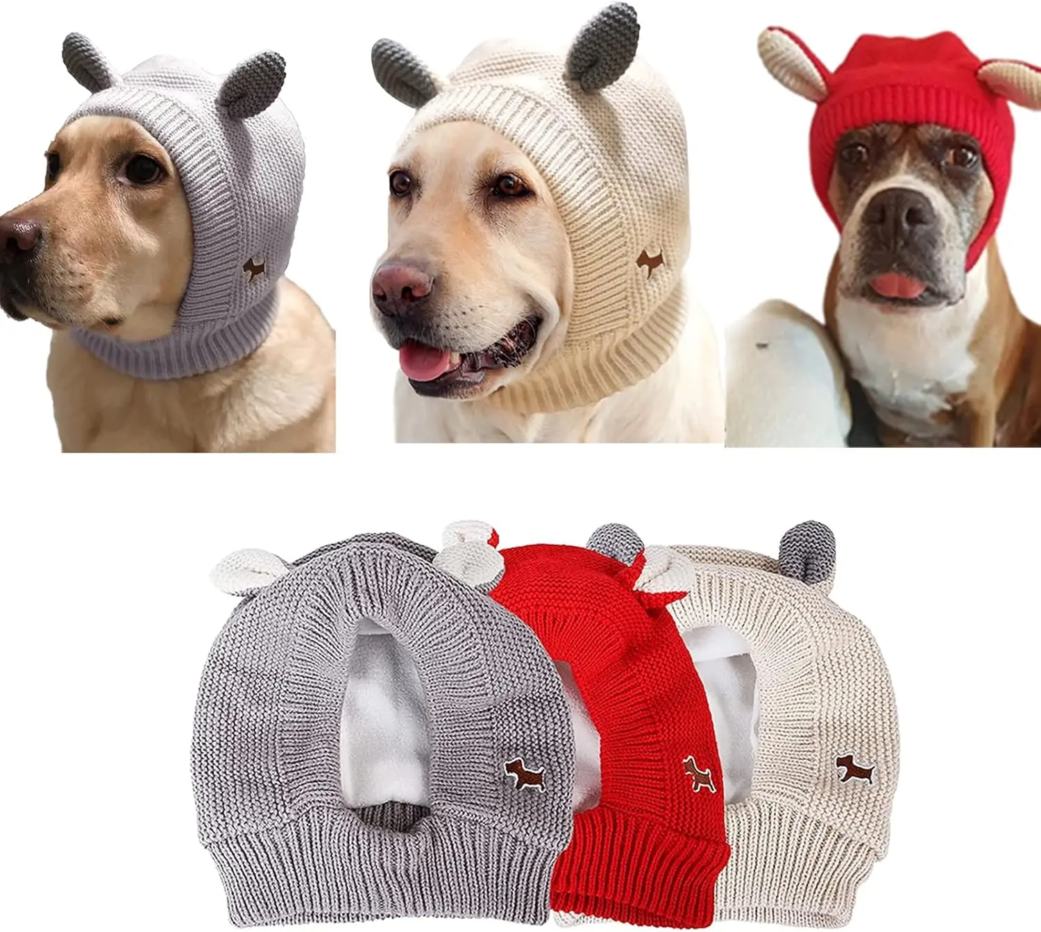Dog Ear Muffs Noise Protection Knitted Hats Pet Neck Ear Warmer for Winter Knitted Cap for Anxiety Calm Down for Dog Cat view 3