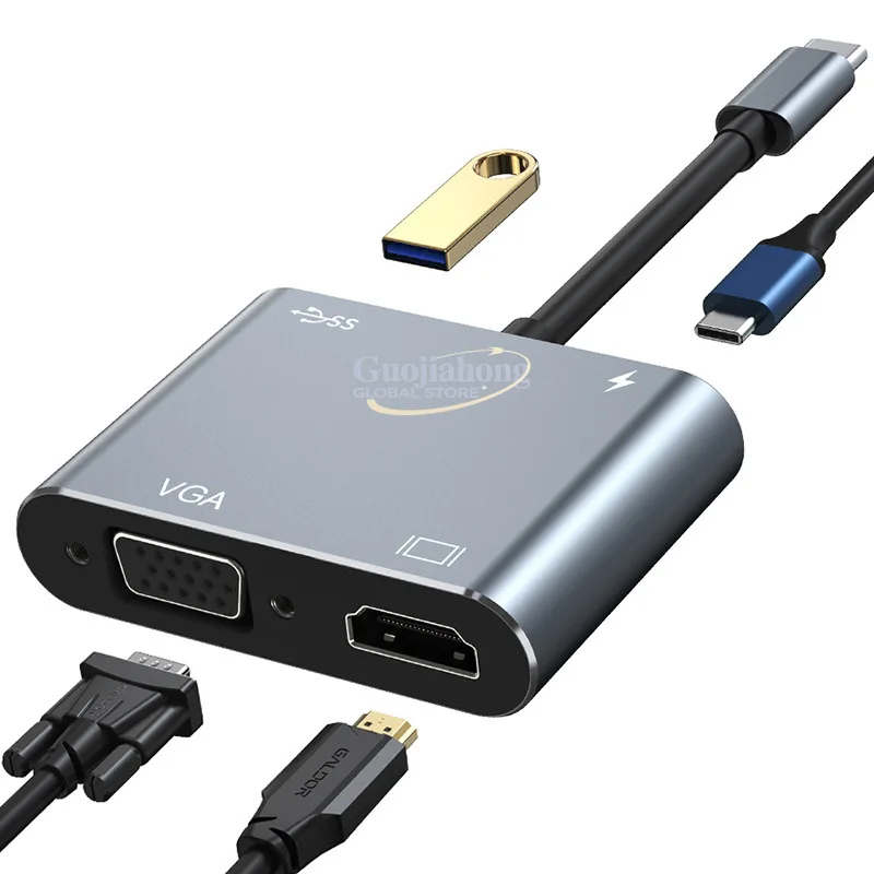 Cross-border type-c docking station to high definition 4K30Hz network interface card USB3.0 manufacturer wholesale hub3.0 conver