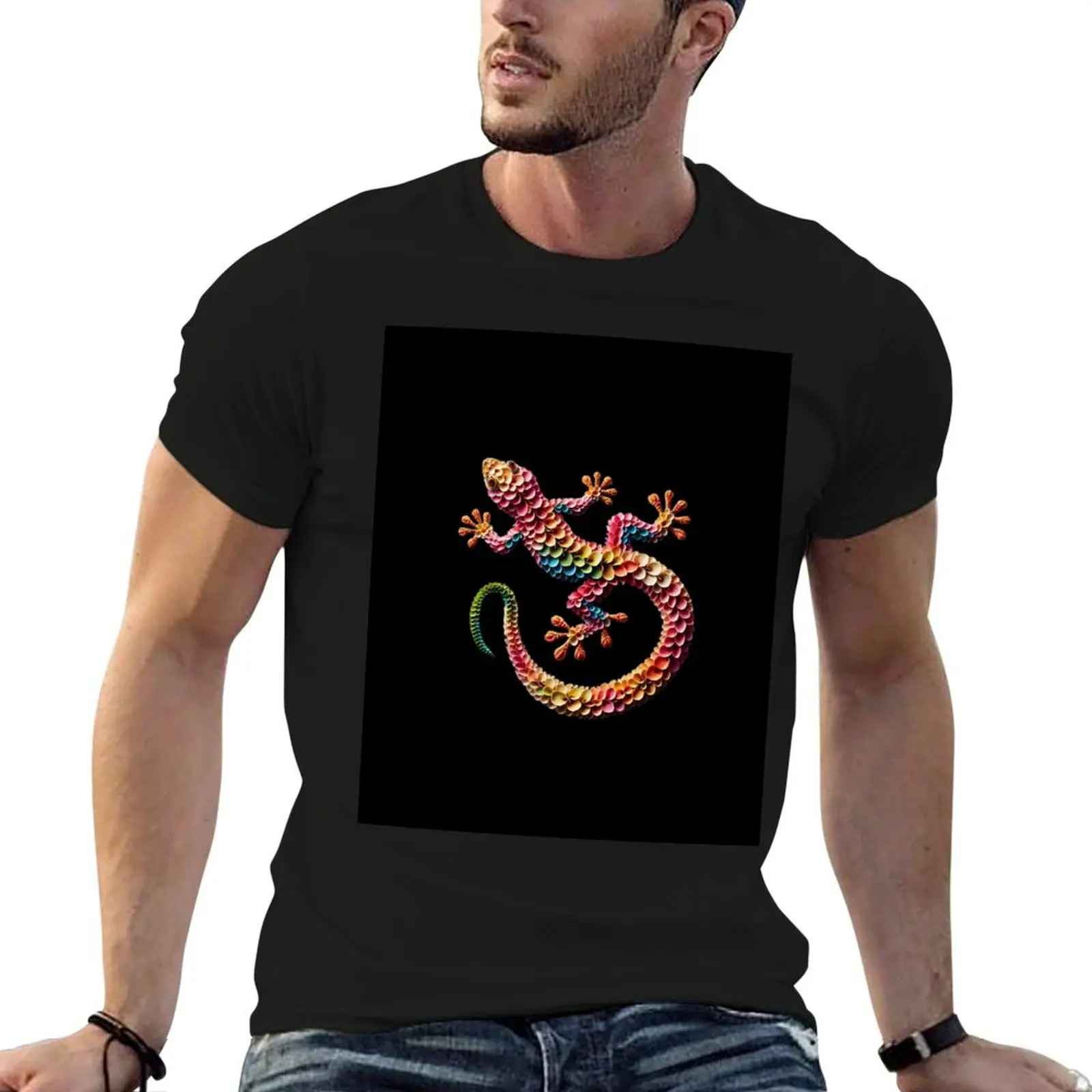 Floral Fauna Fusion - Lizard 2 T-Shirt Basic Plain Tee for Spring and Summer
