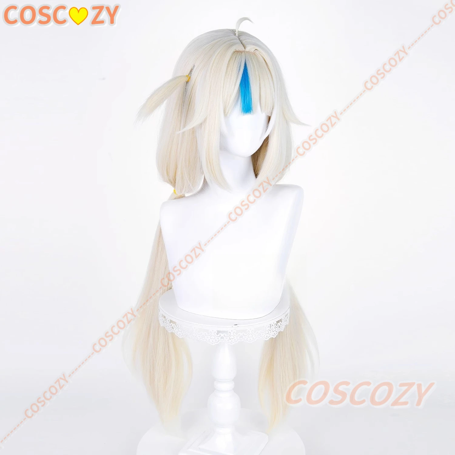 Parrucca cosplay Sameko Saba 90 cm lunga latte dorato evidenziazione parrucca bianca blu parrucca sintetica resistente al calore anime per costume di Halloween
