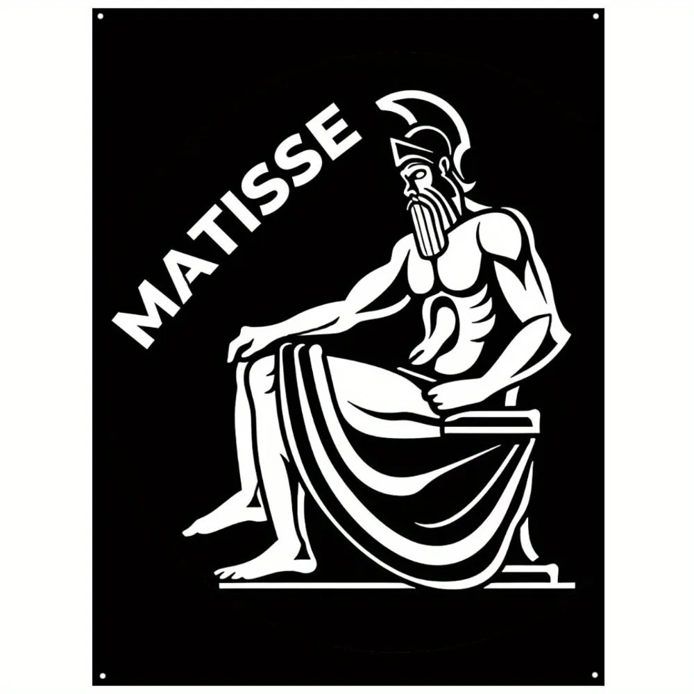 [2D Flat] Custom Greek God Line Art Metal Plaque, Personalized Text Ancient Warrior Silhouette Wall Decor (Only For Decoration)