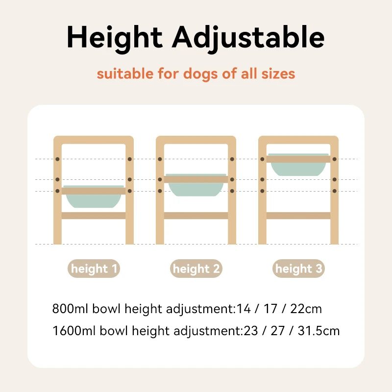 1600ml Pet Ceramic Bowl Medium Big Dogs Height Adjustable Food Water Dining Table Elevated Raised Large Capacity Feeding Bowls