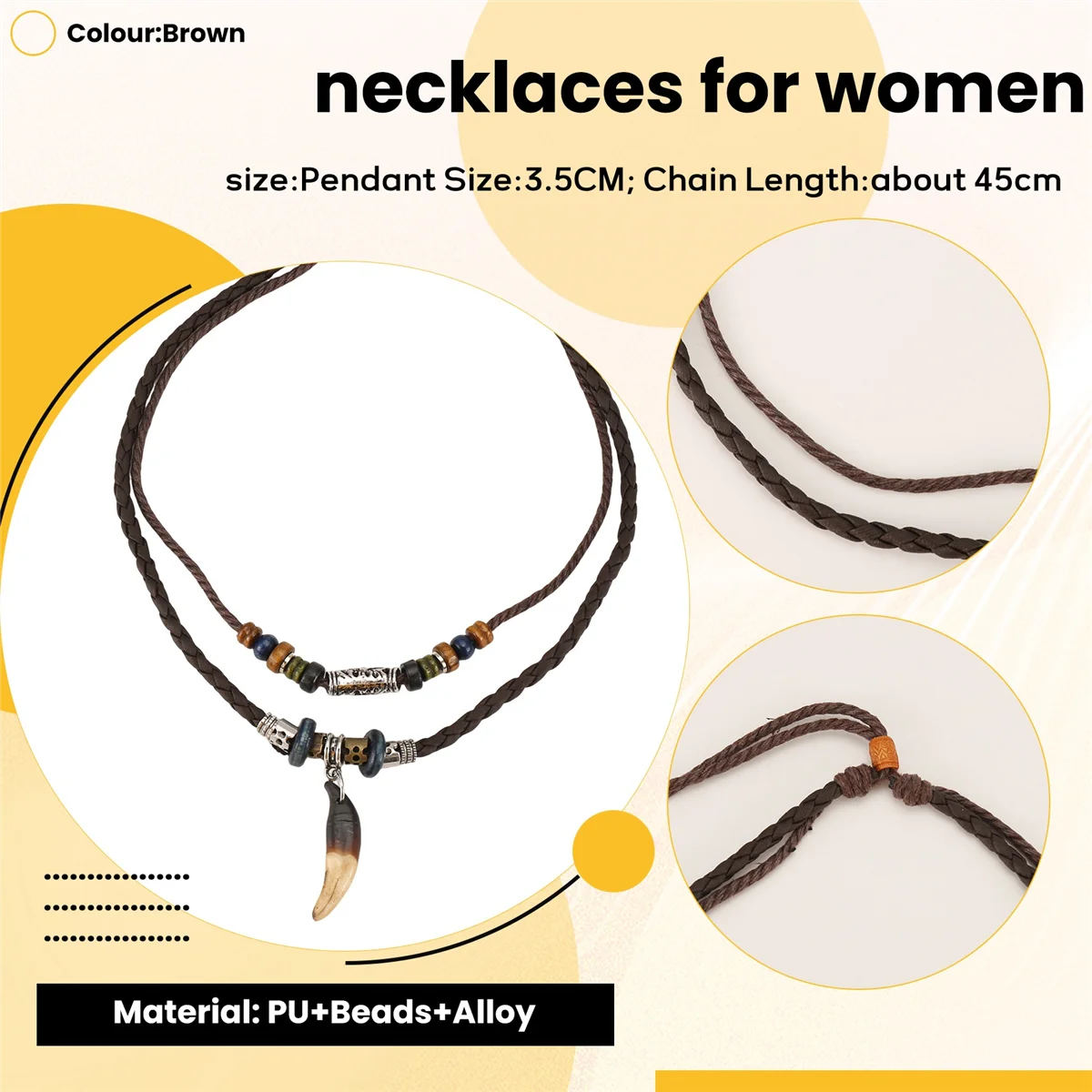 ABQR Leather Necklace for Women and Men Vintage Bohemian Style Ethnic Beads Choker Braided Adjustable Double Layers