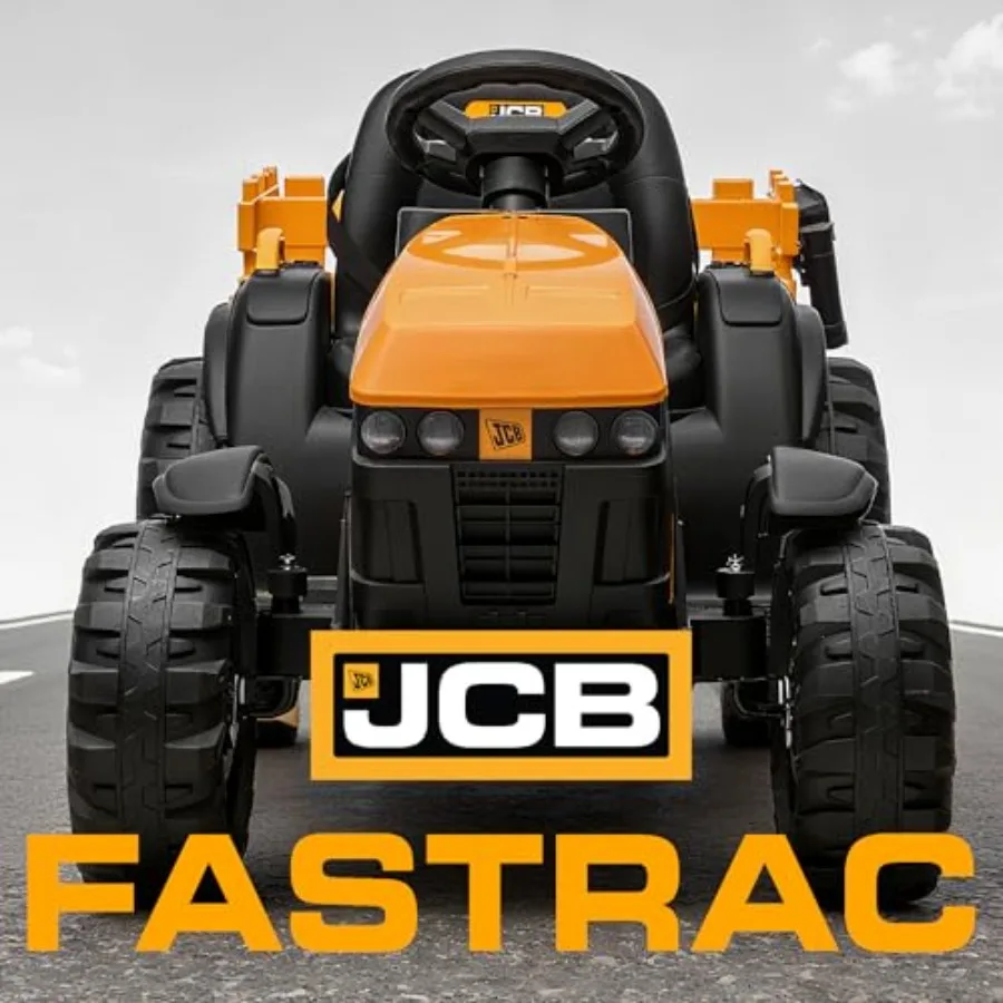 Licensed JCB 24V Tractor Ride on Car for outdoor play, ABS plastic body, yellow color, dual 200W motors and remote control
