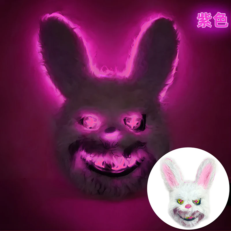 2024 New Luminous Animal Mask Halloween Horror Bloody Rabbit Bear Decoration Prop Simulation Fur Mask Role Playing Costume Party