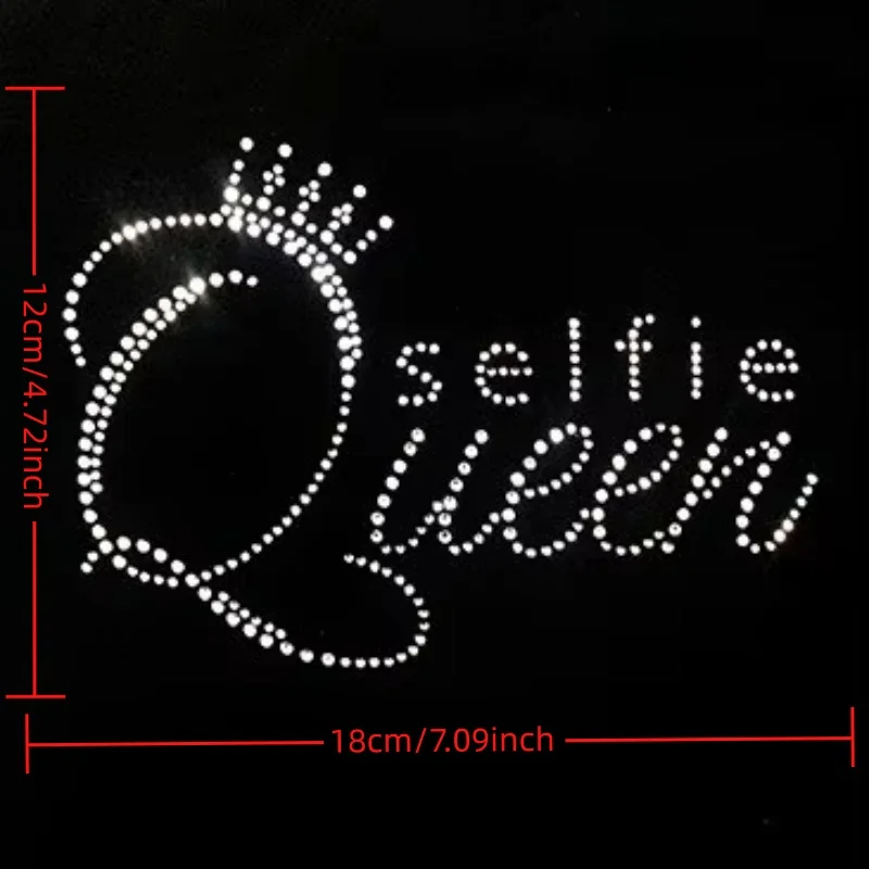 Crown Selfie Queen hot fix patches appliques iron on rhinestone crystal transfers design for dress shirt