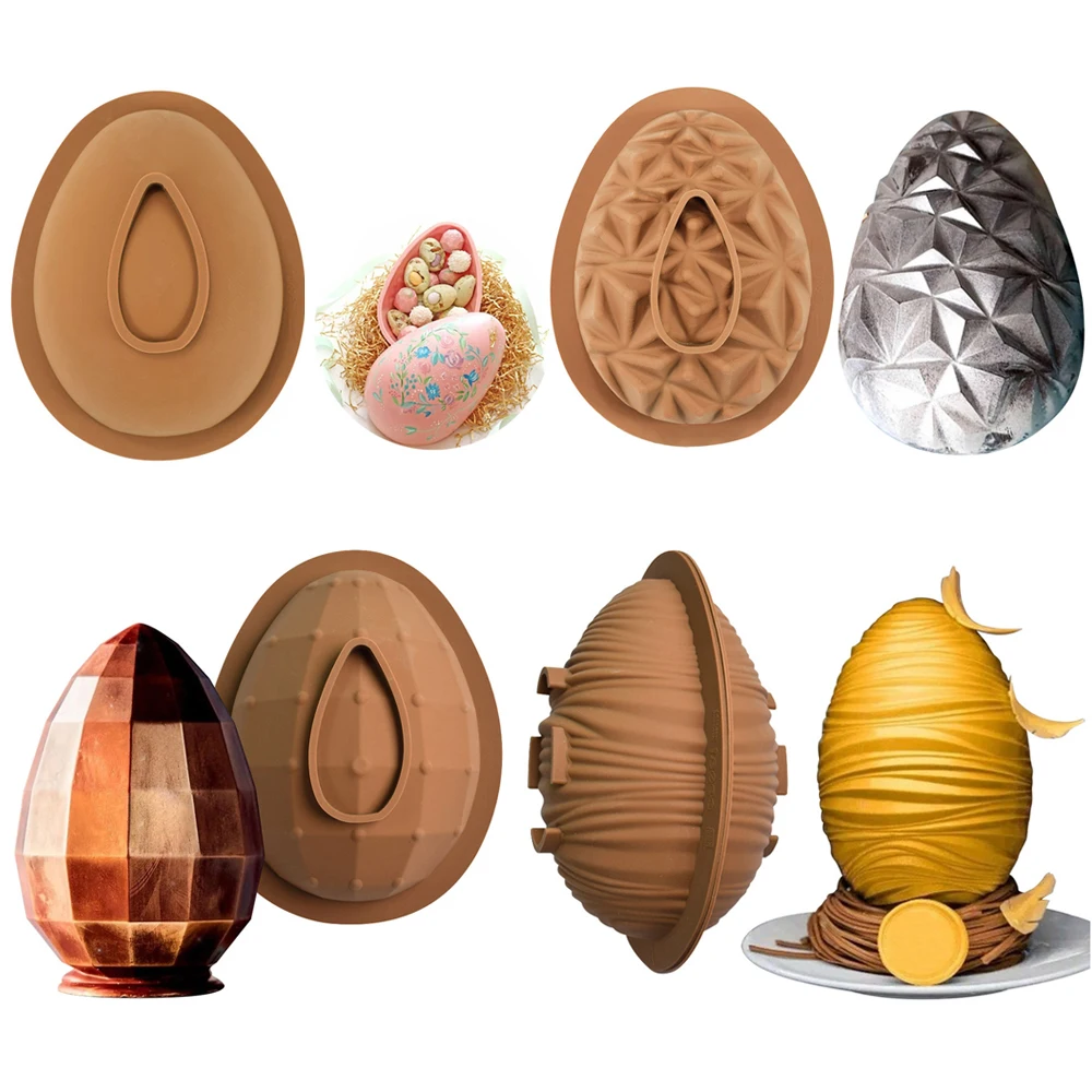 2PCS Easter Egg Chocolate Molds 6 Kids of Shape Eggs Silicone Molds 3D Large Non-Stick Egg Easter Chocolate Molds Baking Tools