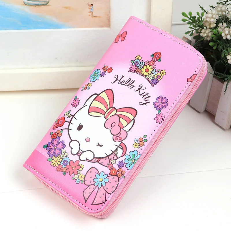 Dropshipping HELLO KITTY printing  bags for women Ladies storage bag zipper money mobile phone bag PU  wallet 10cm*19cm*3cm