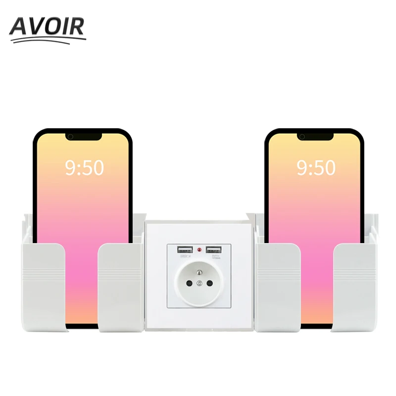 Enchufes eléctricos de pared franceses con puerto de carga USB Dual, Panel de plástico blanco, tomas de corriente de 220V, 16A, soporte para teléfono interruptor usb parede enchufes de pared tomada embutir