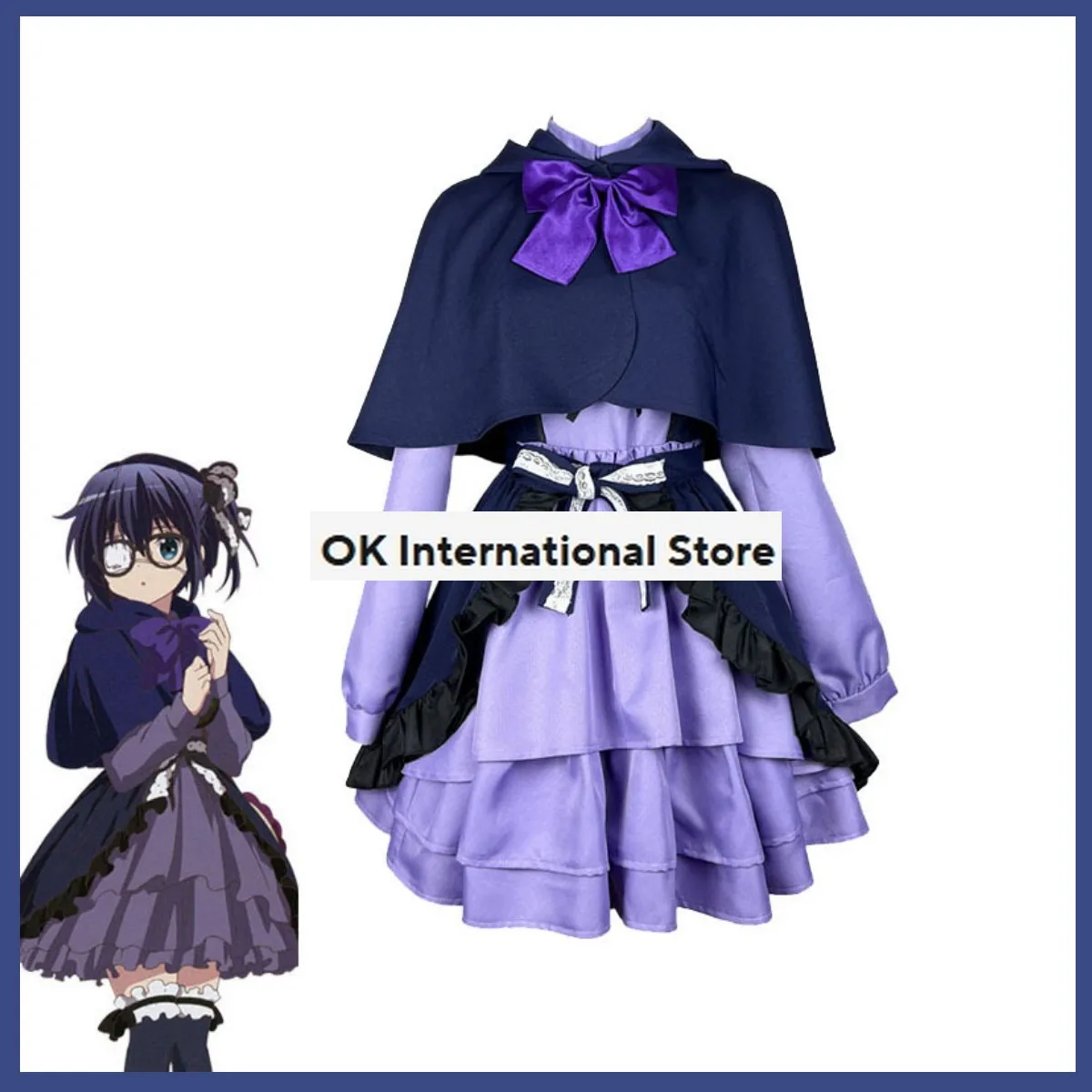 Anime Love, Chunibyo & Other Delusions Takanashi Rikka Cosplay Costume Wig Purple Appointment Dress Woman Kawaii Halloween Suit