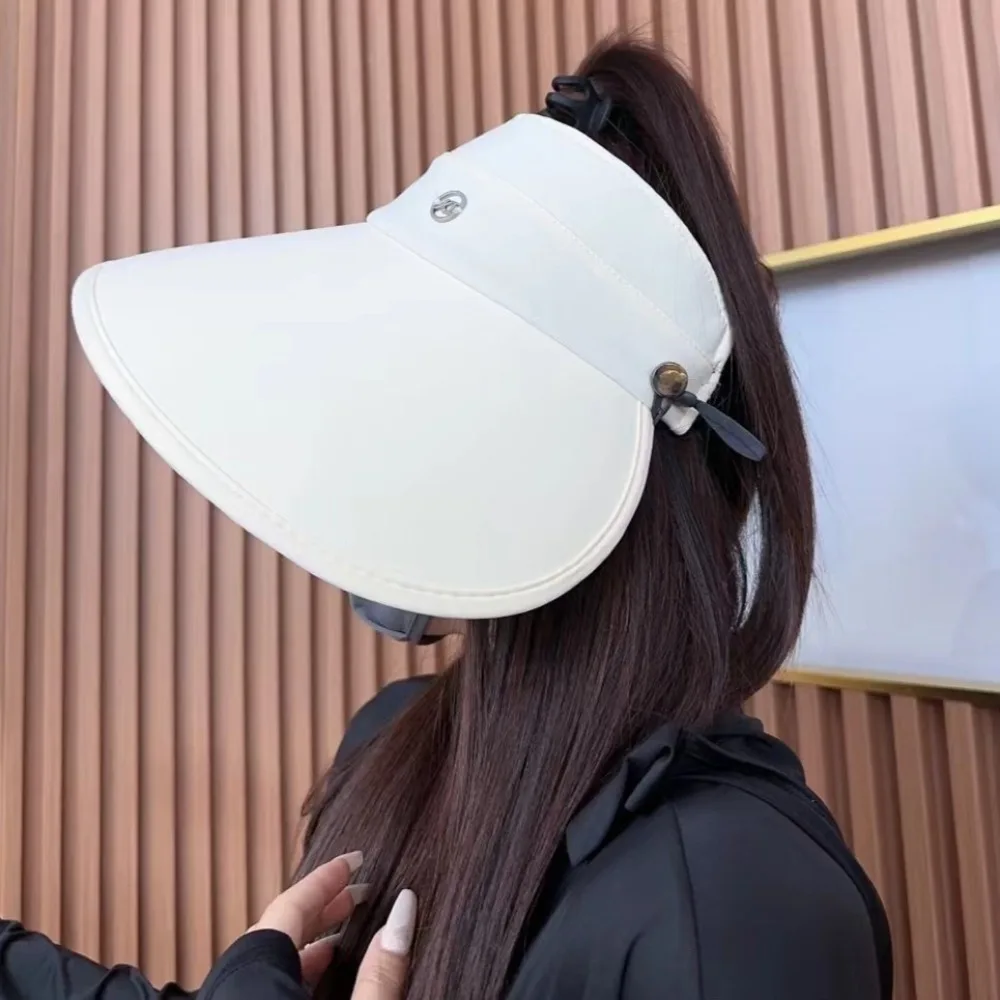 Summer Women Sun Hat Large Brim Empty Top Beach Fisherman Hats UV Protection Easy Storage Ponytail Cap for Outdoor Travel