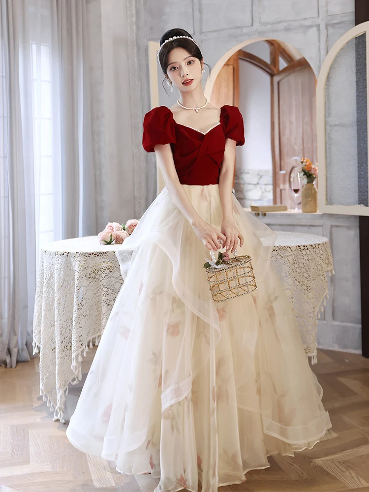 

Red Wedding Dr Ele Evening Gown for Bride High-End Luxury Sensation Wedding Banquet Qipao Sle ort Sve Long Dr