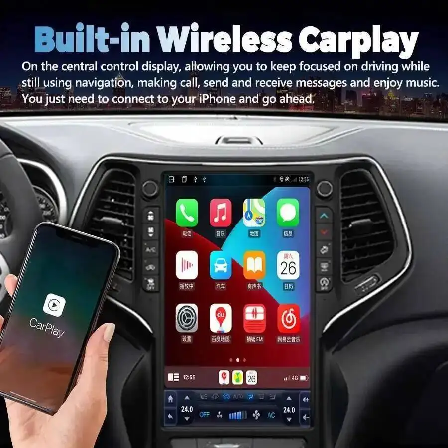 13.6 Inch Touch Android Screen For Jeep Cherokee 2014 2015-2021 Car Radio Navigation GPS Multimedia Player Auto Stereo Bluetooth