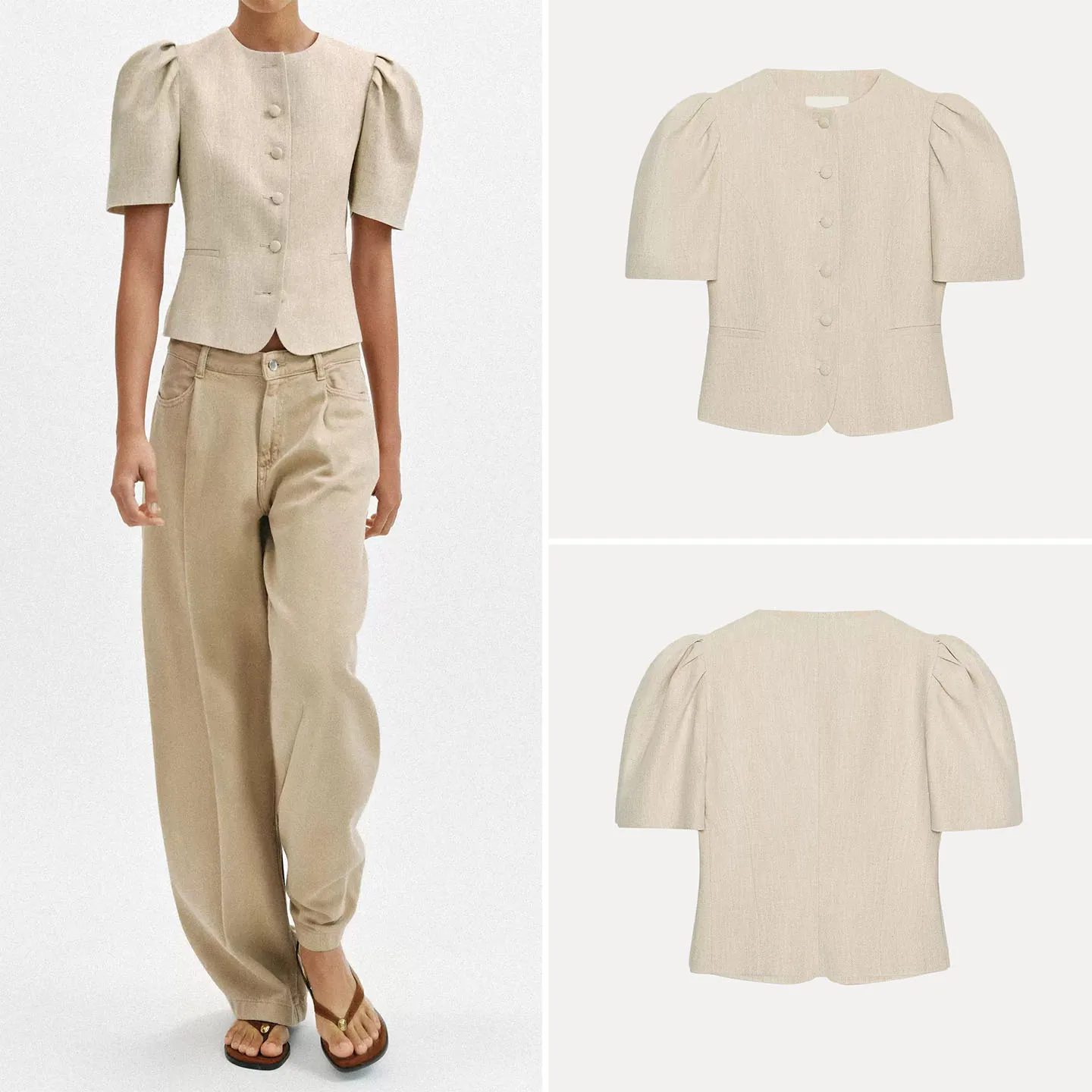 Fashionable round Neck Bubble Short Sleeve Commute Suit Jacket Women's New Arrival 2026 Summer Outerwear Standard Fit ZADATA