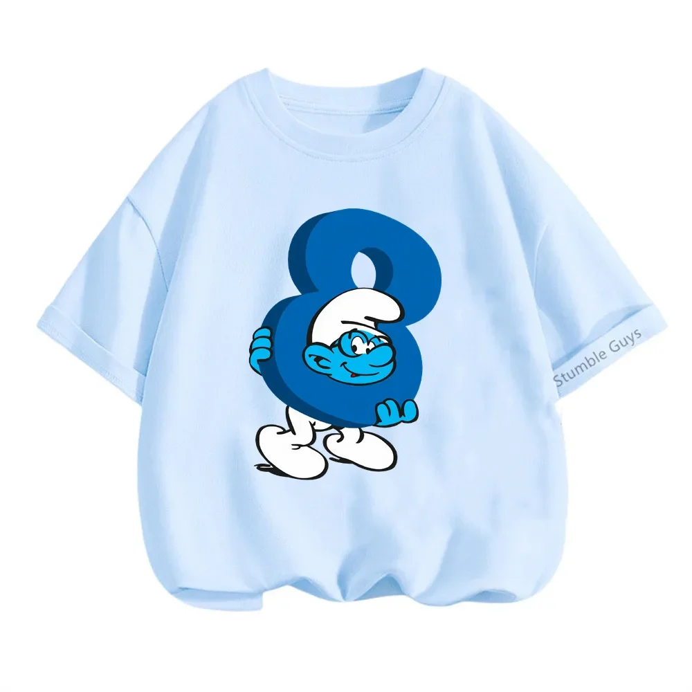 Maglietta Smurfs per bambini maglietta estiva per cartoni animati numero di compleanno 3-9 stampa t-shirt a maniche corte Set vestiti per ragazzo