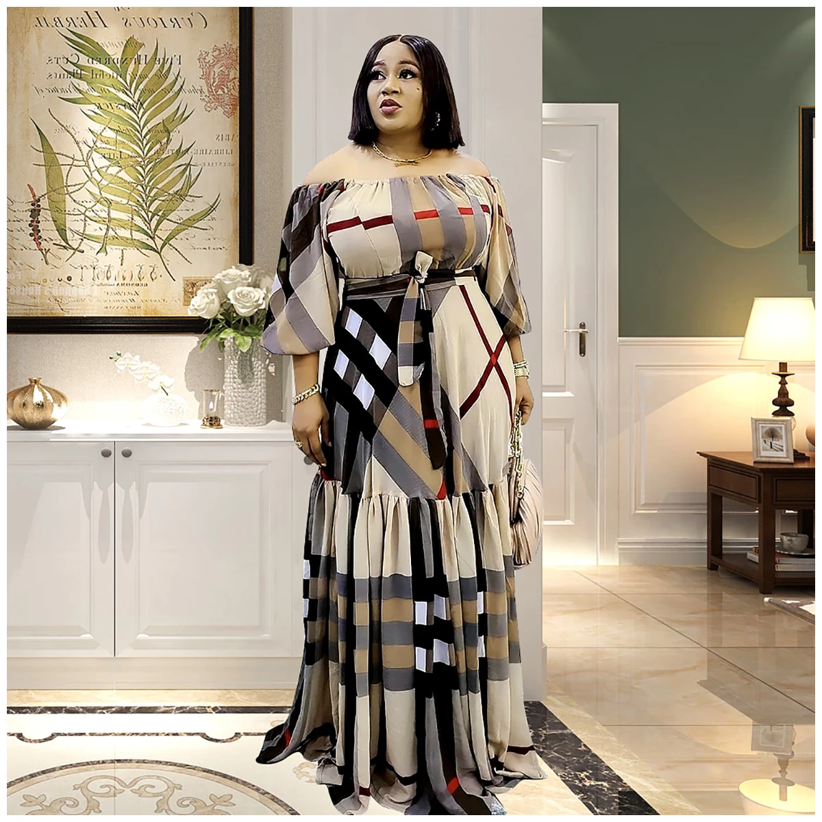 Special Price Limited Time Offer Latest  African Dresses For Women Middle East Printed Strap Off Shoulder Dress Long Dresses