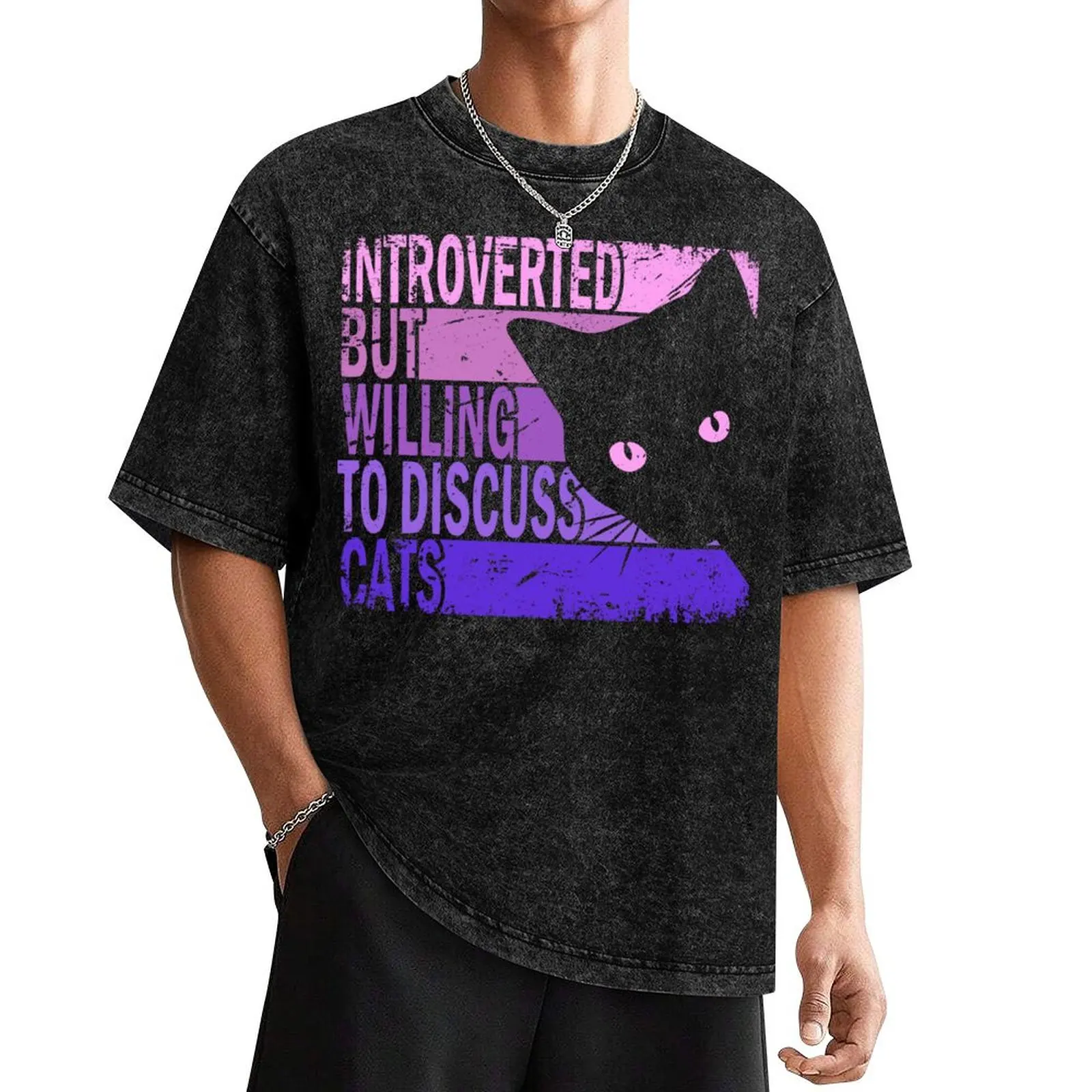 

Introverted But Willing To Discuss Cats. Funny Cats lover T-Shirt cute tops custom t-shirts t shirts for men graphic