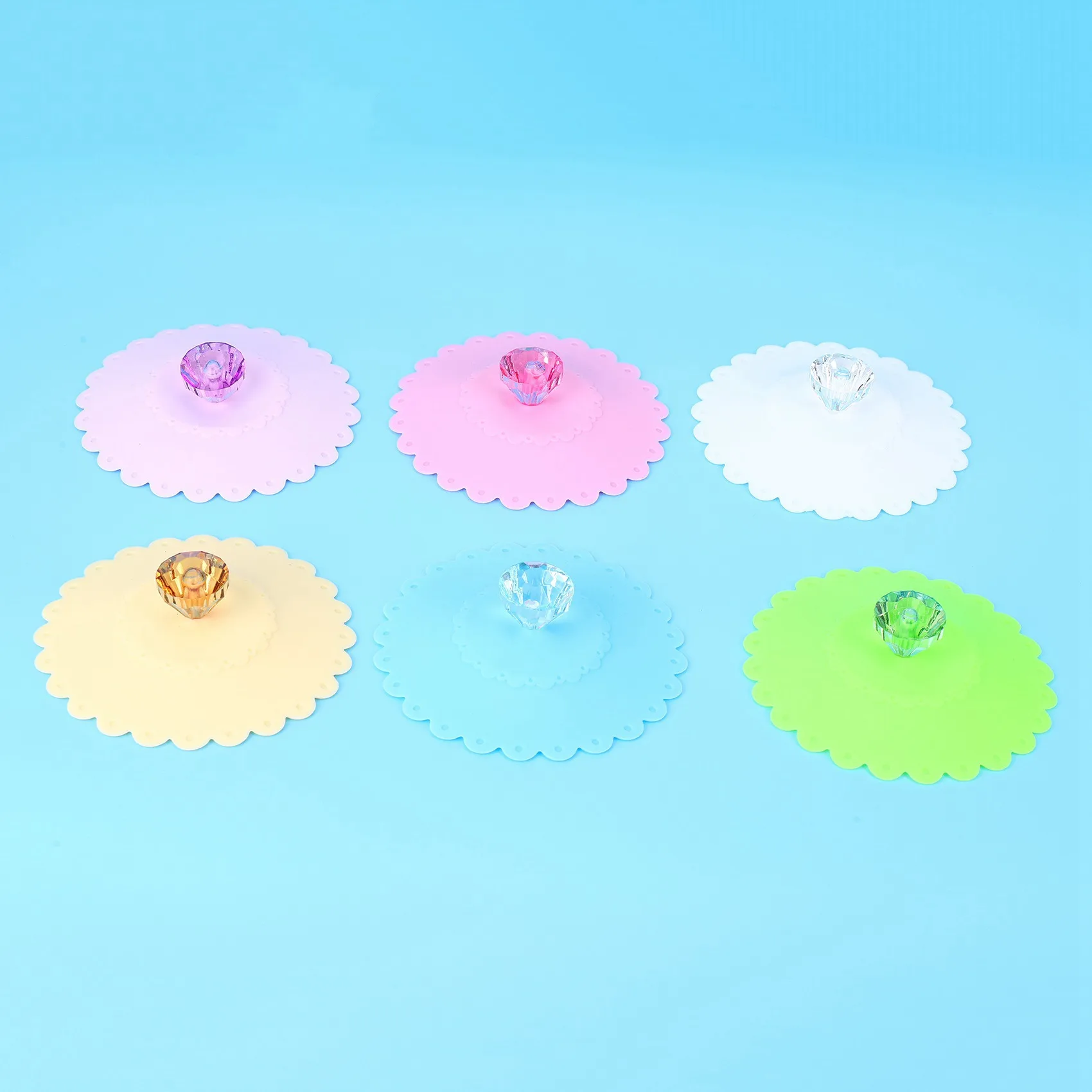 A93E-Food Grade Creative Round Diamond Mug Cover(Set Of 12) Airtight Seal Silicone Drink Cup Lids Hot Cup Lids 6 Colors-Lace