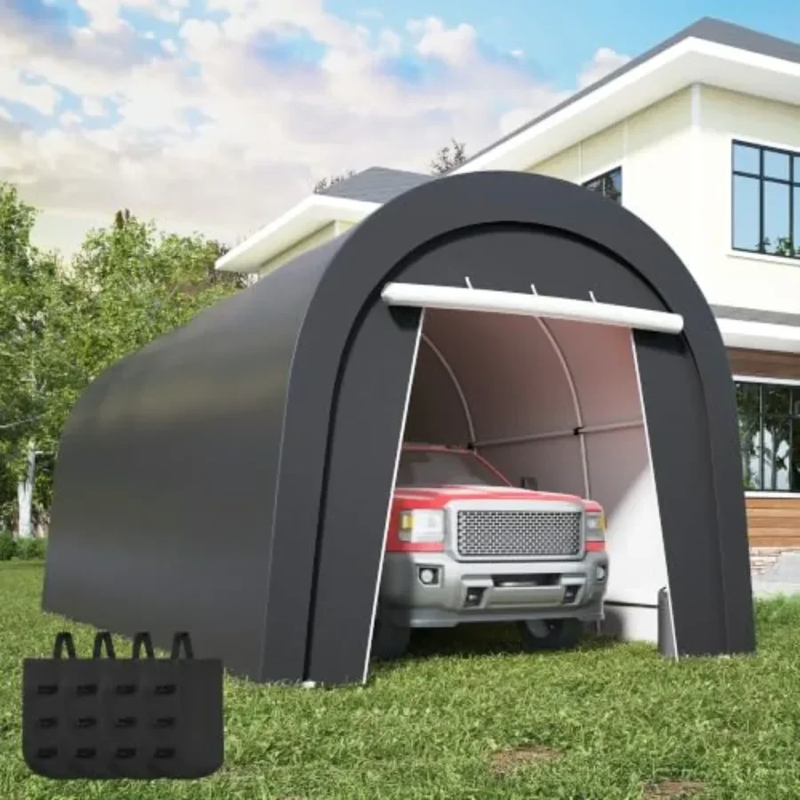 Car Port with 4 Stability Sandbags, UV Rain Protection, Heavy-Duty Polyethylene, Gray, Reinforced Frame for All-Weather Use