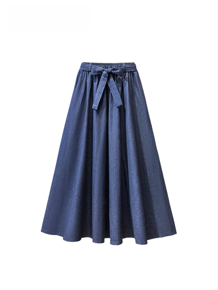

High Waist Denim Skirt for plus Size Women Spring New Sle Casual Versatile Slimming A-Line Skirt Polyester Fiber