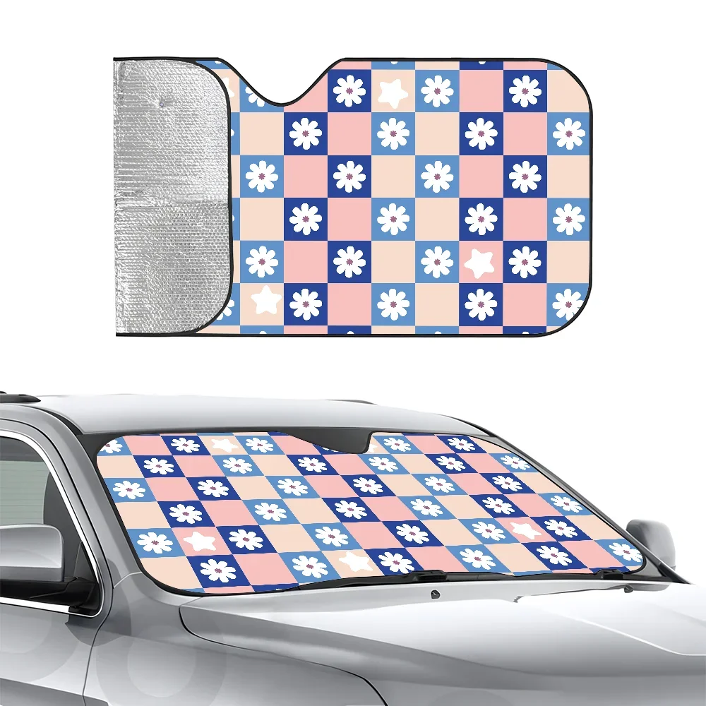 

Клетчатый цветочный узор для автомобиля SunSha, теплоизоляционная алюминиевая пленка, лобовое стекло, солнцезащитные козырьки, блоки УФ-лучей, автомобильный солнцезащитный козырек
