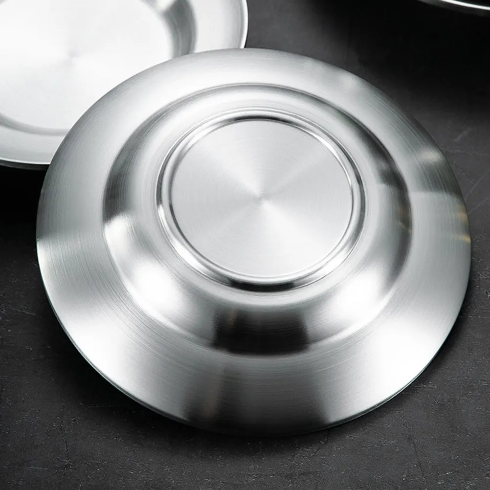 

Stainless Steel European Style Single Layer Dinner Plate Pasta Dish Round Heat Insulation Kitchen Serving Metal Plate