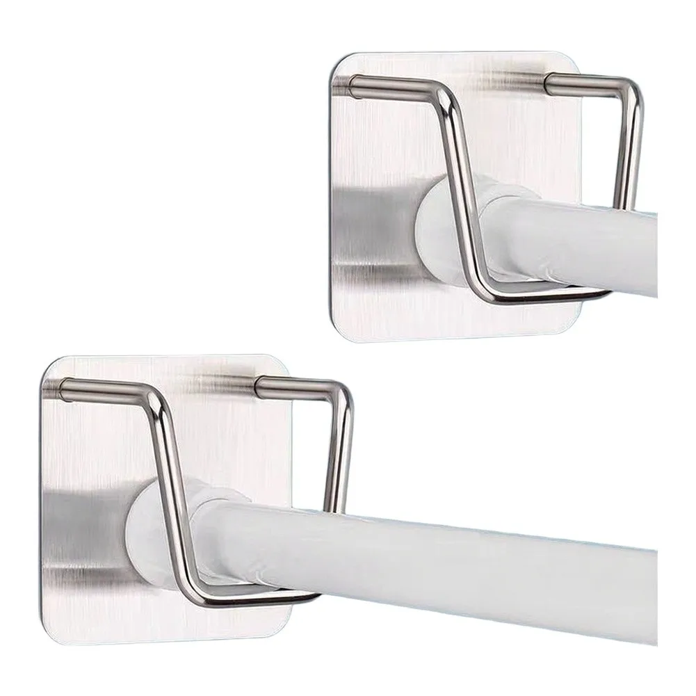 Telescopic Curtain Rod Holder with No-Drill Bracket for Doorway for top Cabinet and Wall-Mounted Storage Applications 2 Pack
