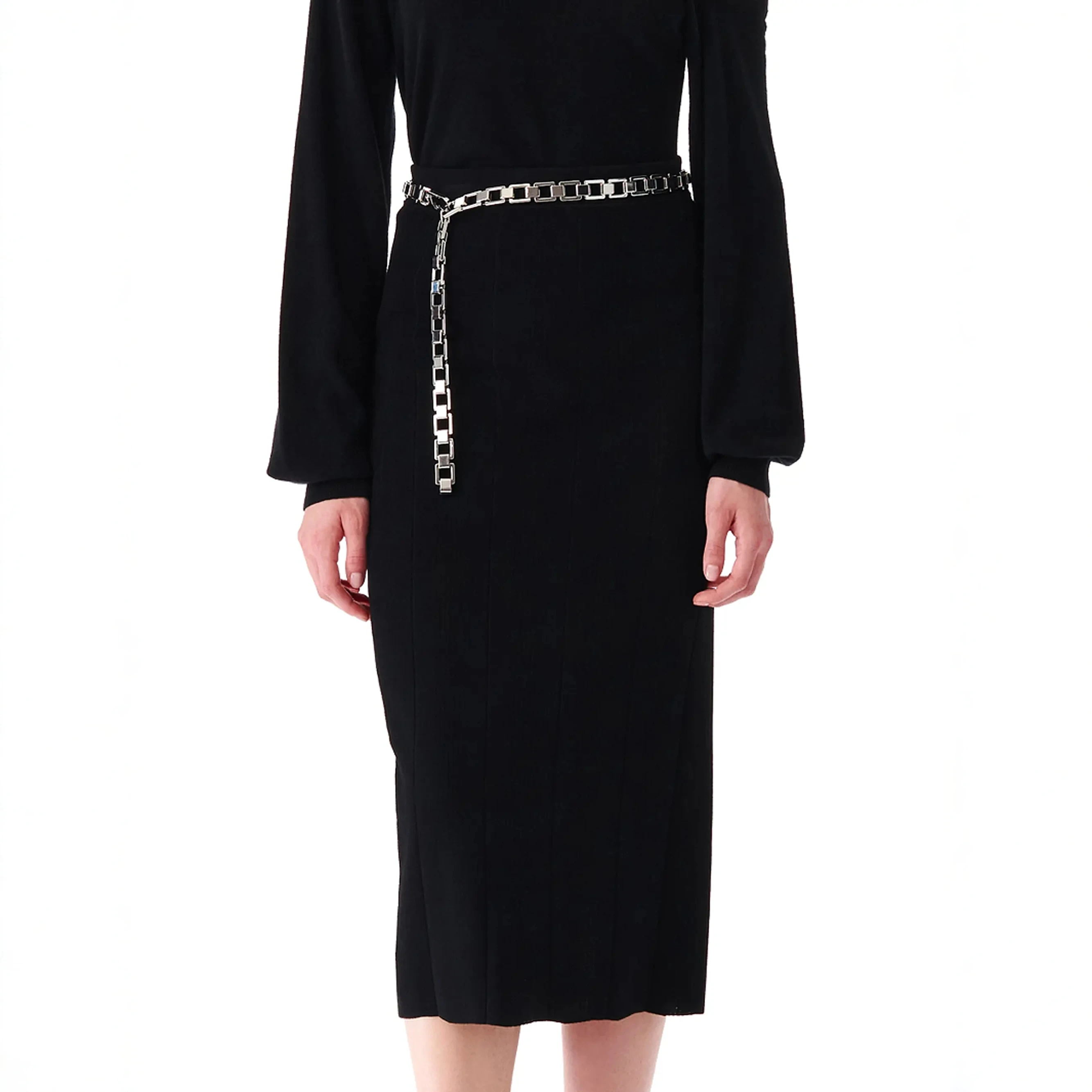 

Bla High Waist Elastic Knitted Midi Skirt Office Commute Bodycon f Skirt Pure Color Straight Cut Skirt