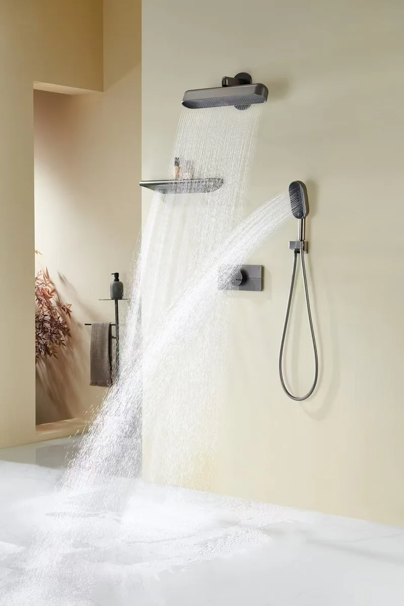 

Luxury Solid brass Bathroom Concealed Shower set Thermostatic Rainfall Shower faucet set Modern 3 Mode shower head,Brushed Gold