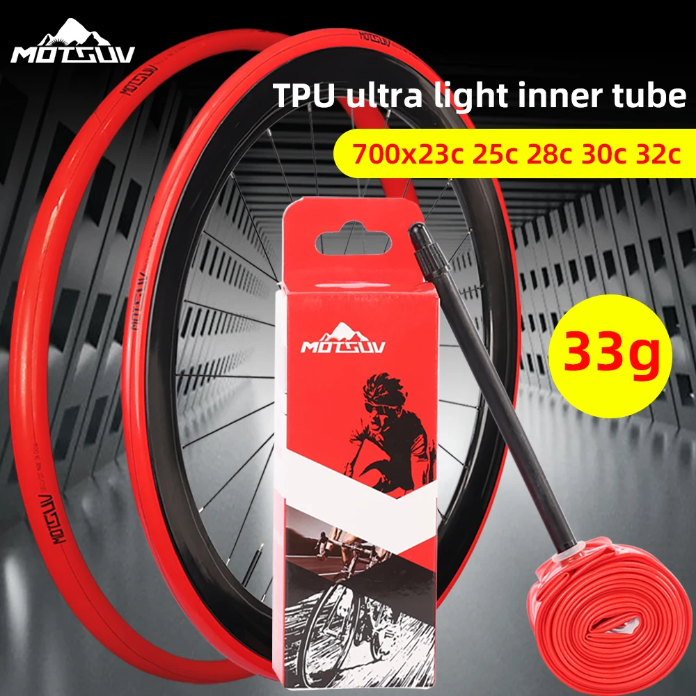 MOTSUV Road Bicycle TPU Tube 700x23C 25C 28C 32C Bike Inner Tube lights Tires 700C pneu aro French Valve 33G Cycling Accessories