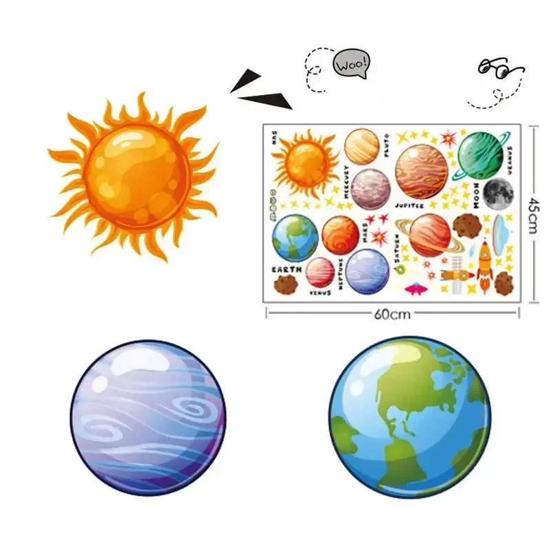 Cartoon Solar System Planets Wall Sticker Child Room Home Decoration Mural Wallpaper Bedroom Nursery Stickers Kids Gifts
