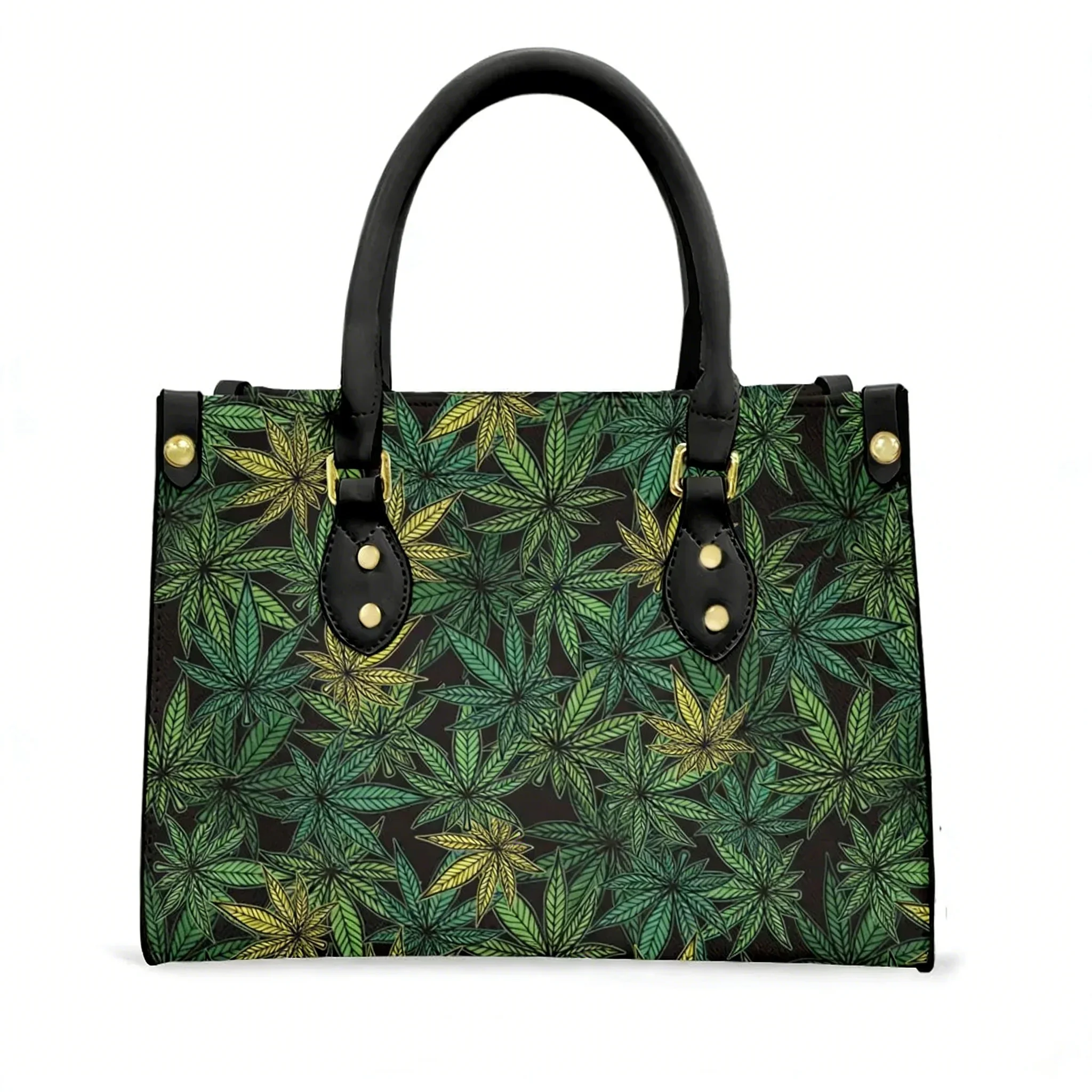 

Leaf Weed Rasta Marijuana Yellow Green Art Tote Bag Purse Womens Mens Text Image PU Leather Handbag Business Shopping Gift Bags