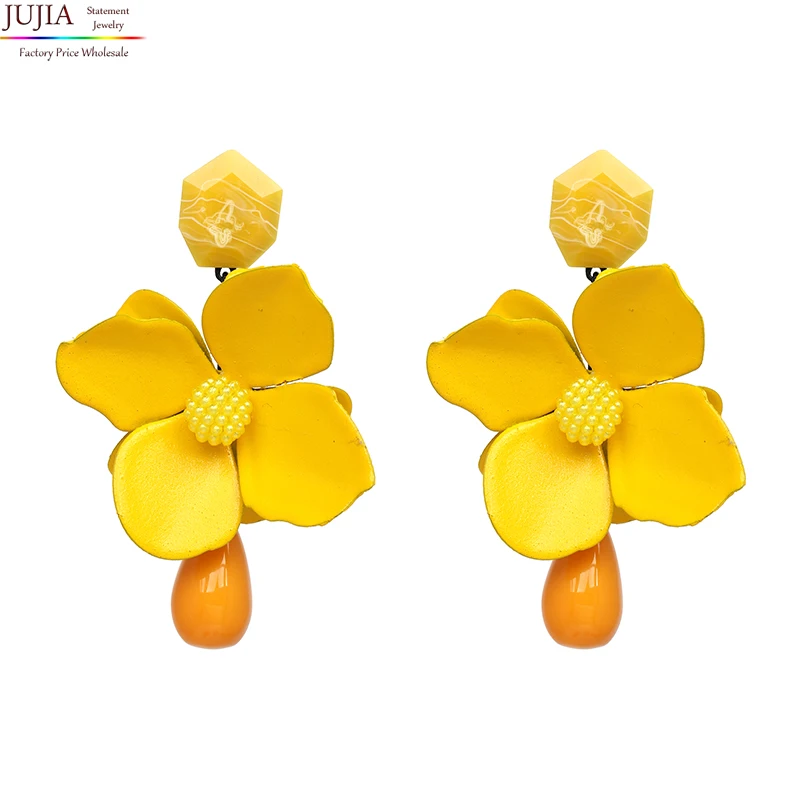 New Vintage Resin Flower Long Dangle Earrings Large Boho Statement Earrings for Women Summer Charm Accessories Gift 2024 Trend