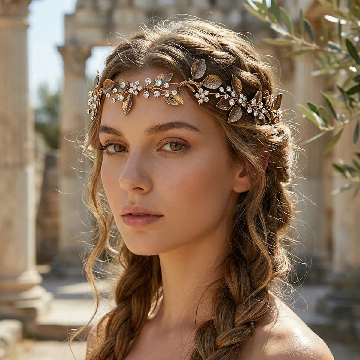 Vintage Antik-Haarband mit Goldblatt-Blumen und klassischen Perlen, Kopfschmuck für Damen, Haarschmuck als Geschenk.