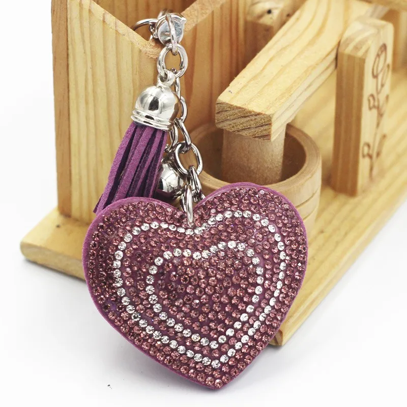 حجر الراين الأحمر الرائع - سلسلة مفاتيح على شكل قلب مرصعة بشرابة أنيقة #6