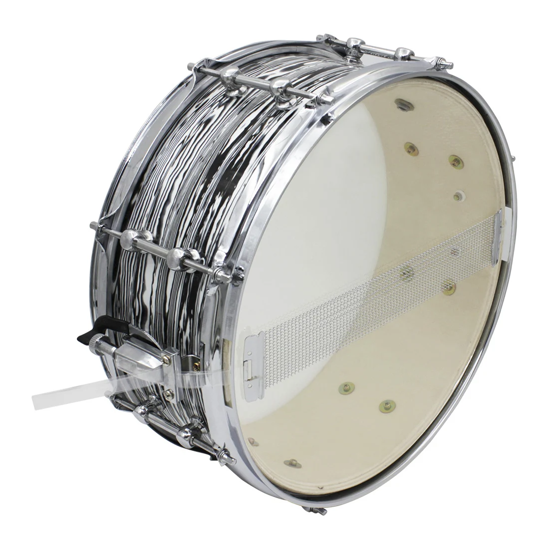 14 X 5.5 Inch Stainless Steel Zebra Texture Snare Drum Electroplating Process With Sand Belt Percussion Musical Instrument