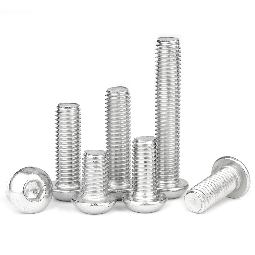 Hexagon Socket Button Head Cap Bolt Screw 304 Stainless Steel M1.6-M12 Allen Hex Socket Round Head Screw for Furniture Assembly