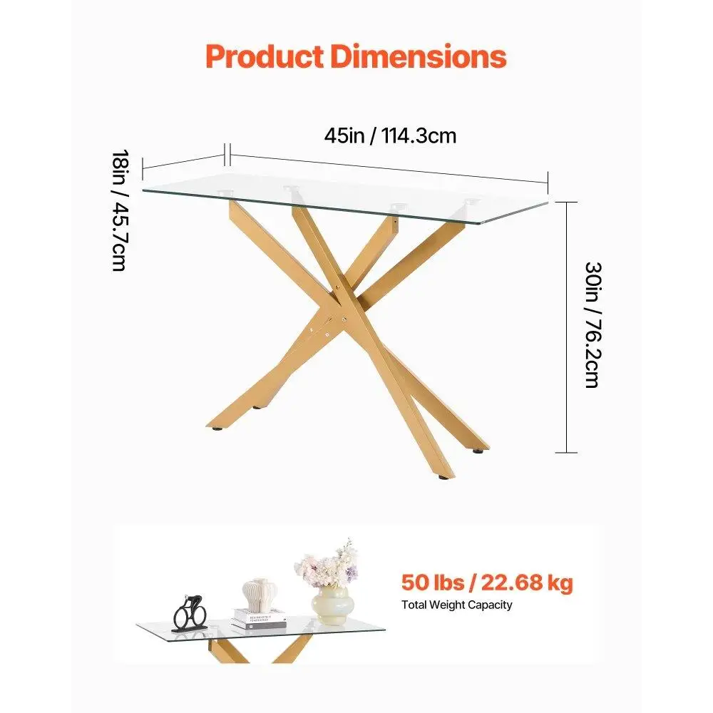 Modern Rectangle Glass Coffee Table with Iron Cross Legs Adjustable Anti Slip Feet for living Room Entryway Foyer Decor