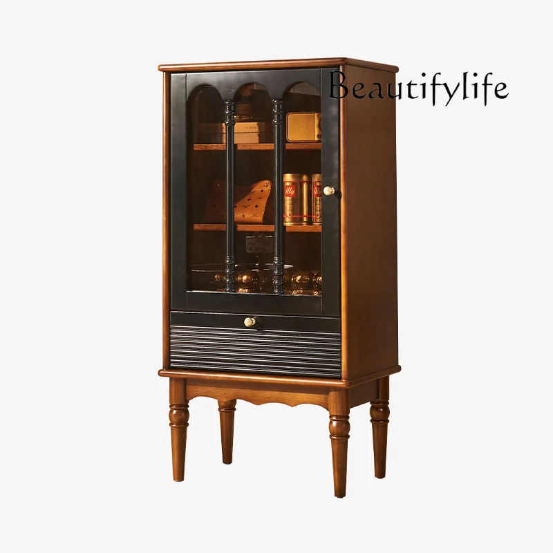 

French retro solid wood antique living room decorative locker art wine cabinet creative dining side cabinet