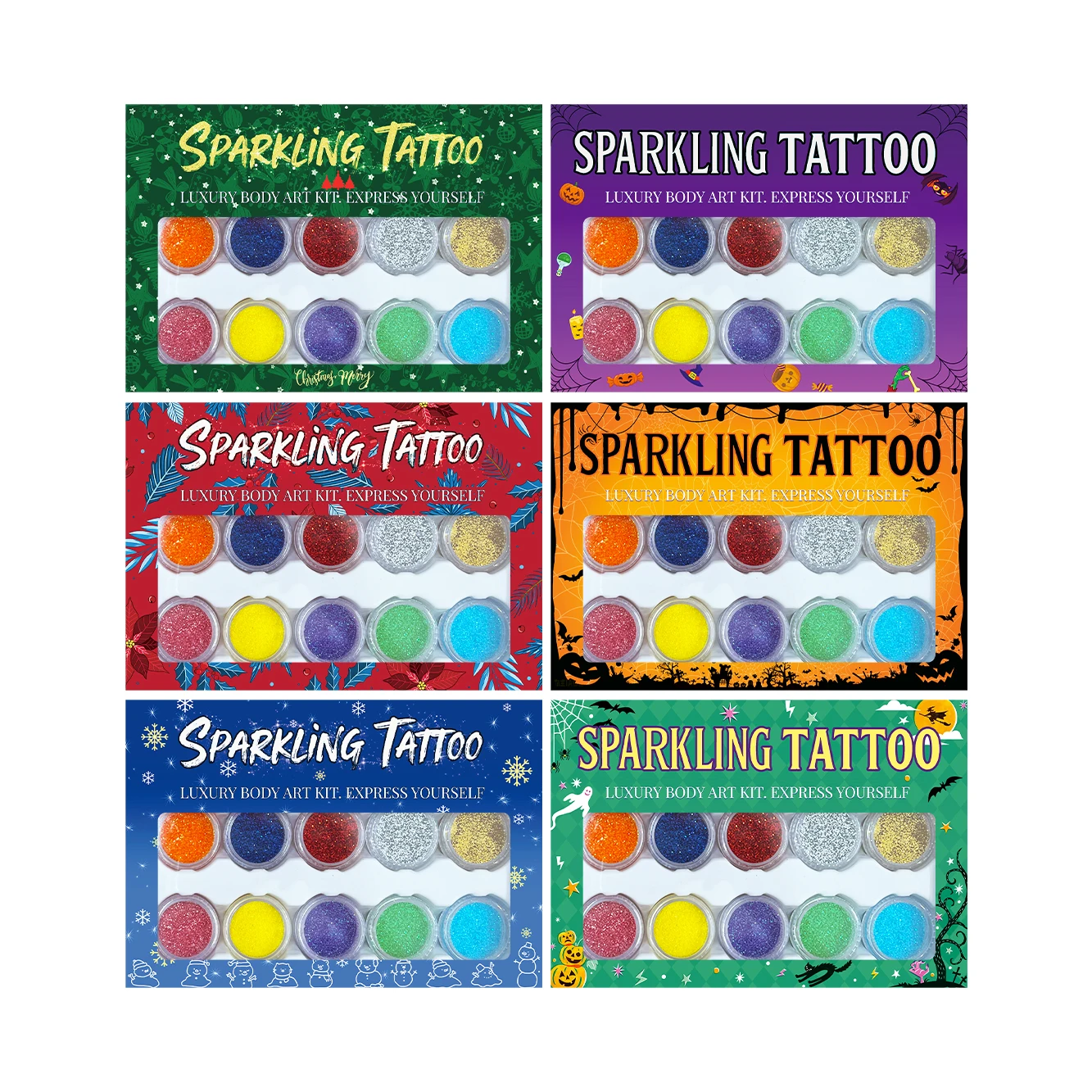 DIY Glitter Tattoo Kit Temporary Body Art Set Sparkle Tattoos for Halloween Christmas Festival Beach Party Makeup