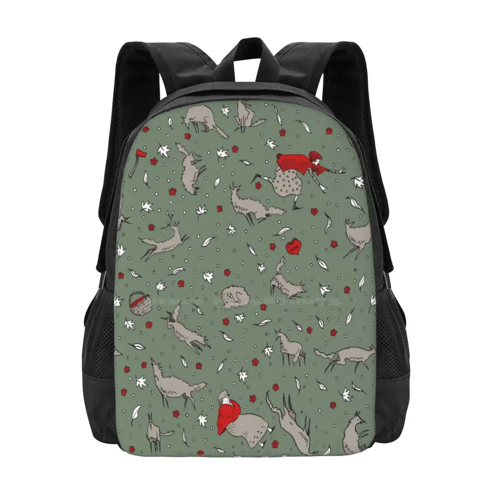 All The Wild Wolves... Pattern Design Laptop Travel School Bags Fairytale Little Red Riding Hood Wolf Wolves Dogs Storybook