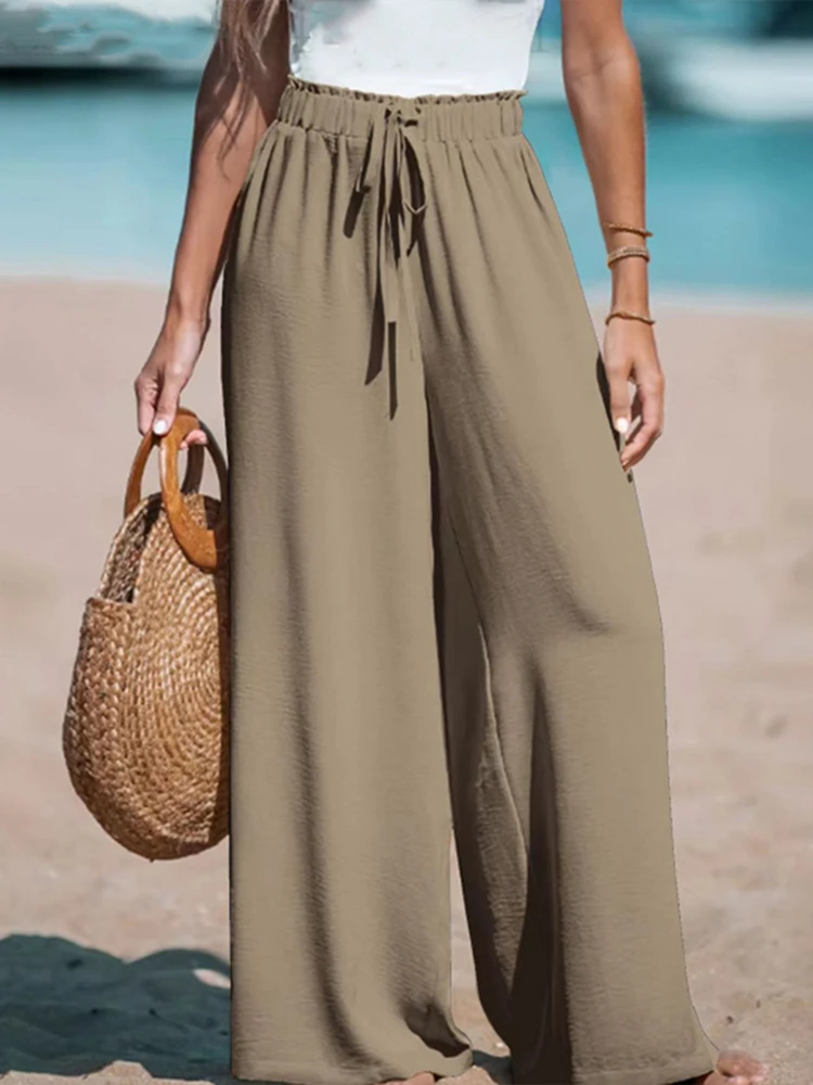 Weites Bein elastische Taille Kordel zug Hose lässig Frauen Sommer lose Mode Hose Herbst Basic Normcore elegante Pendel kleidung