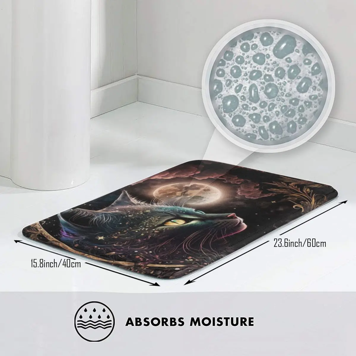 Mystical Cat Bath Mat moon And flower Bathroom Accessories Kitchen Shower Room Absorbent Protective Foot Mat Non Slip Toilet Mat