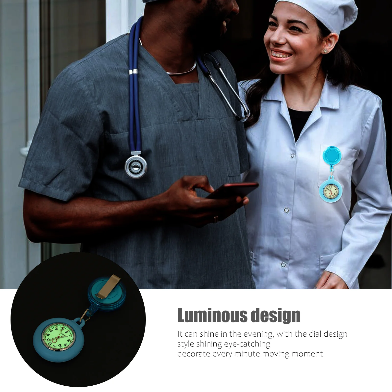 Luminous Nurse Watch Fashionable Quartz Pocket Watch For Women Men Medical Staff Gift Doctor Clip-On Timepiece